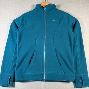 Vintage Nike Therma Fit Fleece Jacket‎ Teal Full Zip Thumbholes Women's S